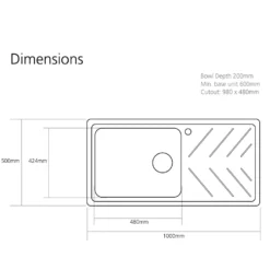 Caple Veis 1 Bowl Granite Composite Kitchen Sink & Waste Kit with Reversible Drainer - 1000 x 500mm