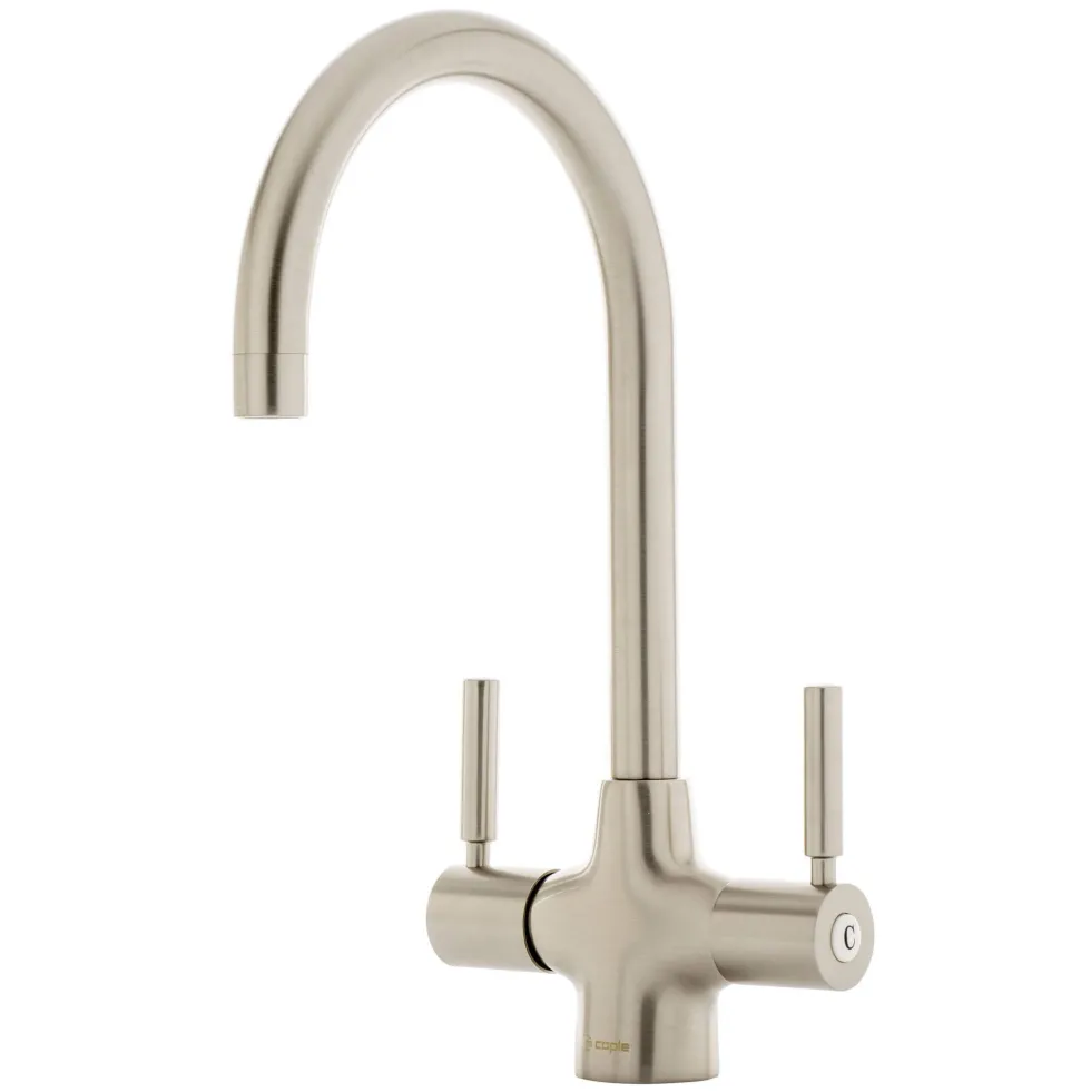 Caple Washington Twin Lever WRAS Approved Mono Kitchen Mixer - Brushed Nickel