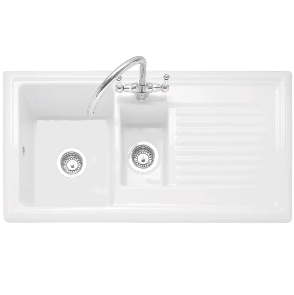 Caple Wiltshire 1.5 Bowl White Ceramic Kitchen Sink with Reversible Drainer - 1010 x 525mm