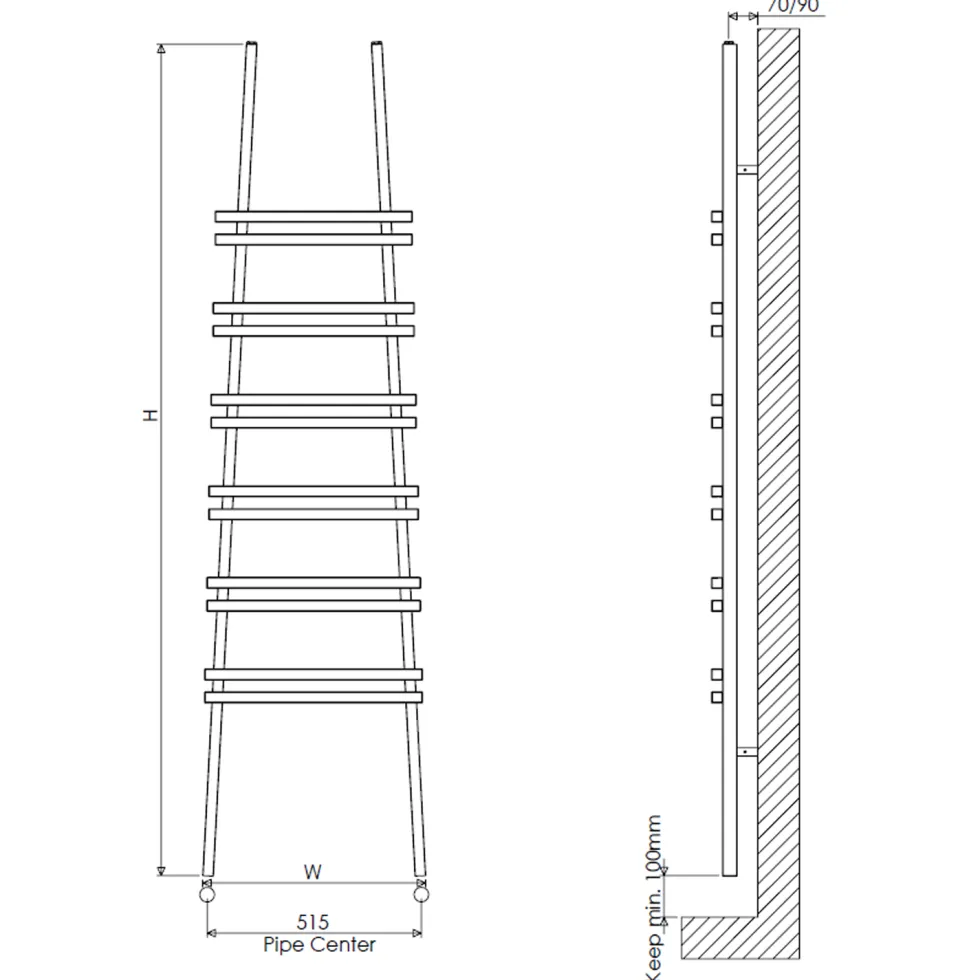 Carisa Jacobs Wall Mounted Ladder Aluminium Heated Towel Rail - 2000 x 535mm