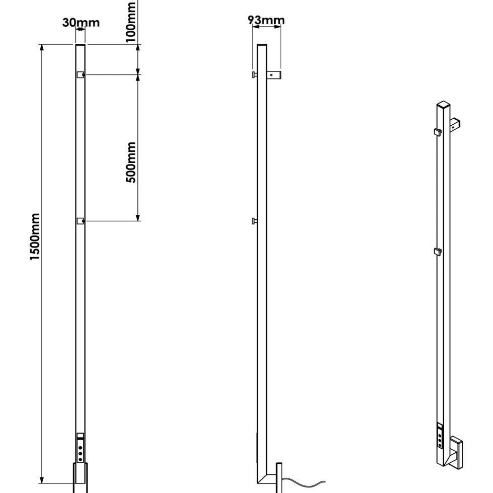Carisa Maxim Stainless Steel Single Square Electric Heated Towel Bar