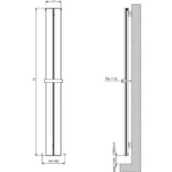 Carisa Play Bath Curved Panel Vertical Aluminium Heated Towel Rail