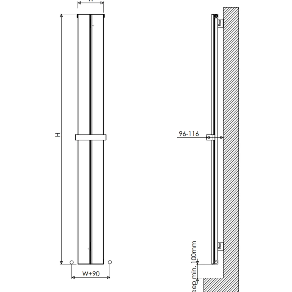 Carisa Play Bath Curved Panel Vertical Aluminium Heated Towel Rail