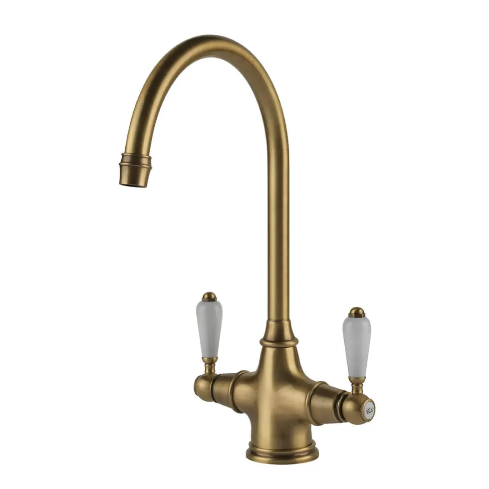 Clearwater Alrisha Traditional Twin Lever Mono Kitchen Mixer - Antique Bronze