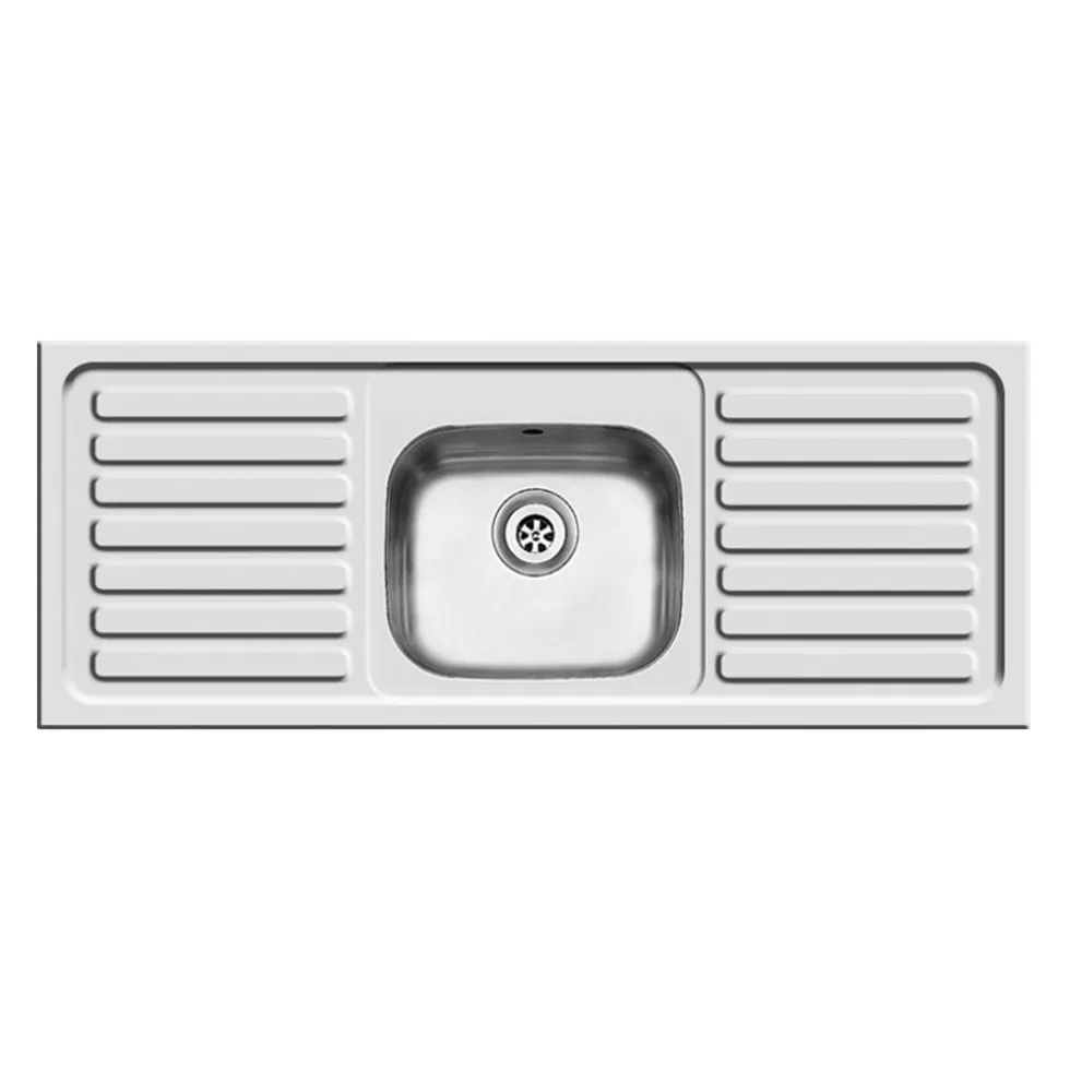 Clearwater Contract Inset Single Bowl Stainless Steel Sink with 1 Tap Hole & Double Drainer - 1310 x 510mm