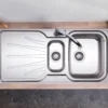 Clearwater Deep Blue 1.5 Bowl Brushed Stainless Steel Sink & Waste with Reversible Drainer - 1000 x 490mm