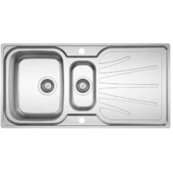 Clearwater Deep Blue 1.5 Bowl Brushed Stainless Steel Sink & Waste with Reversible Drainer - 1000 x 490mm