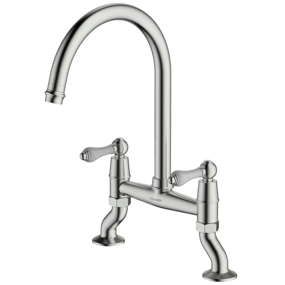 Clearwater Elegance Twin Lever Bridge Sink Mixer with Swivel Spout