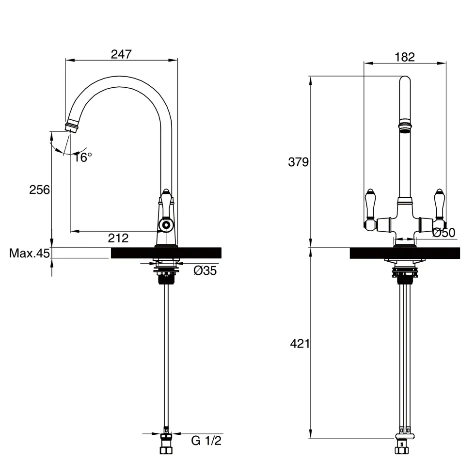 Clearwater Elegance Twin Lever Mono Sink Mixer with Swivel Spout