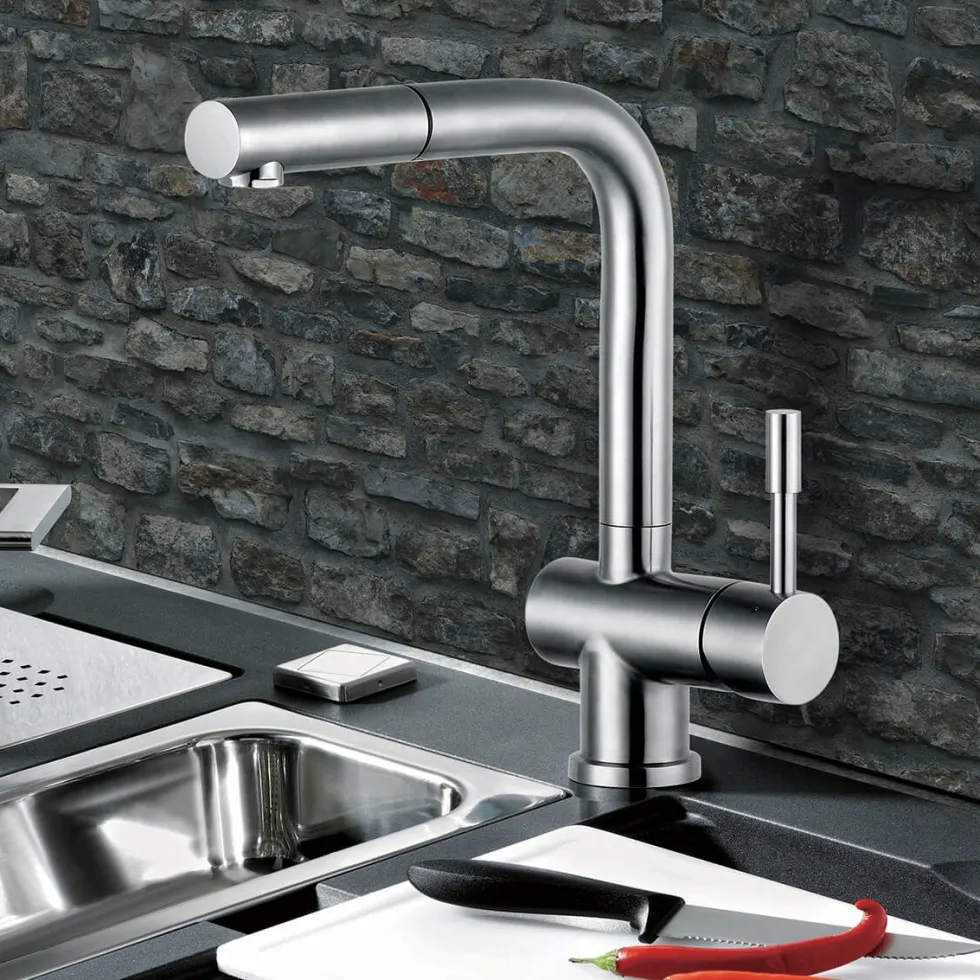 Clearwater Mercury Pull Out Single Lever Monobloc Kitchen Mixer - Stainless Steel