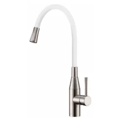 Clearwater Morpho Mono Kitchen Mixer with 'Flex & Stay' Spout - Brushed Nickel & Choice of Hose Colour