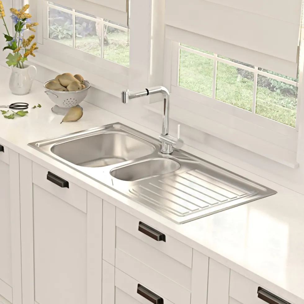 Clearwater Okio 1.5 Bowl Satin Stainless Steel Sink & Waste with Reversible Drainer - 1000 x 500mm