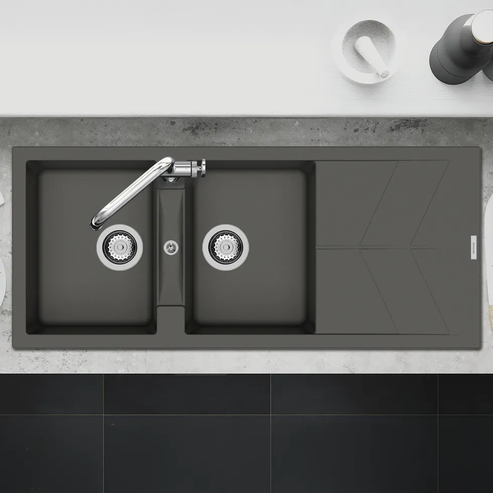 Clearwater Rio 2 Bowl Granite Composite Inset Kitchen Sink - 1160 x 500mm
