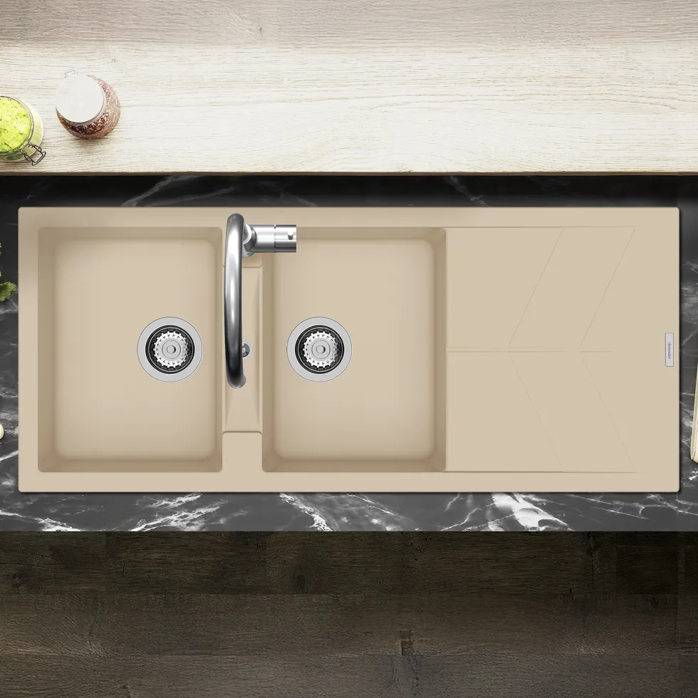 Clearwater Rio 2 Bowl Granite Composite Inset Kitchen Sink - 1160 x 500mm