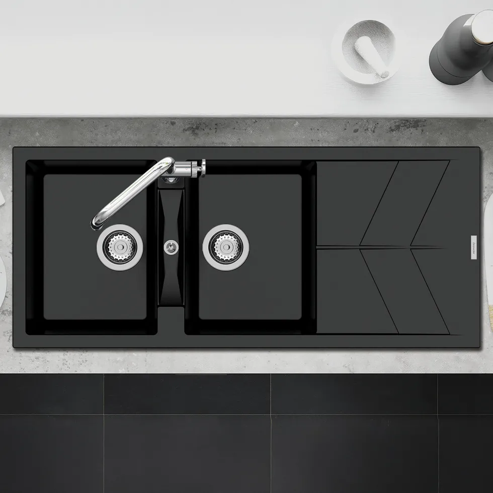 Clearwater Rio 2 Bowl Granite Composite Inset Kitchen Sink - 1160 x 500mm