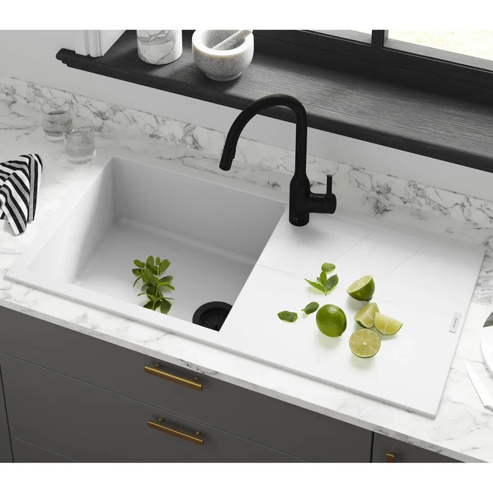 Clearwater Rio 1 Bowl Granite Composite Sink & Waste with Reversible Drainer - 1000 x 500mm