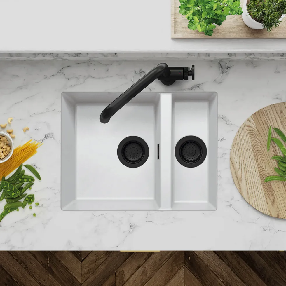 Clearwater Siena 1.5 Bowl Granite Composite Undermount Kitchen Sink & Waste - 555 x 460mm