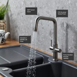 Clearwater Topaz Twin Lever Mono Kitchen Mixer with 'Twist & Spray' U Spout and Knurled Handles