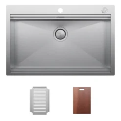 Clearwater Urban Smart Extra Large 1 Bowl Stainless Steel Kitchen Sink, Integrated Accessories & Automatic Waste - 800 x 520mm