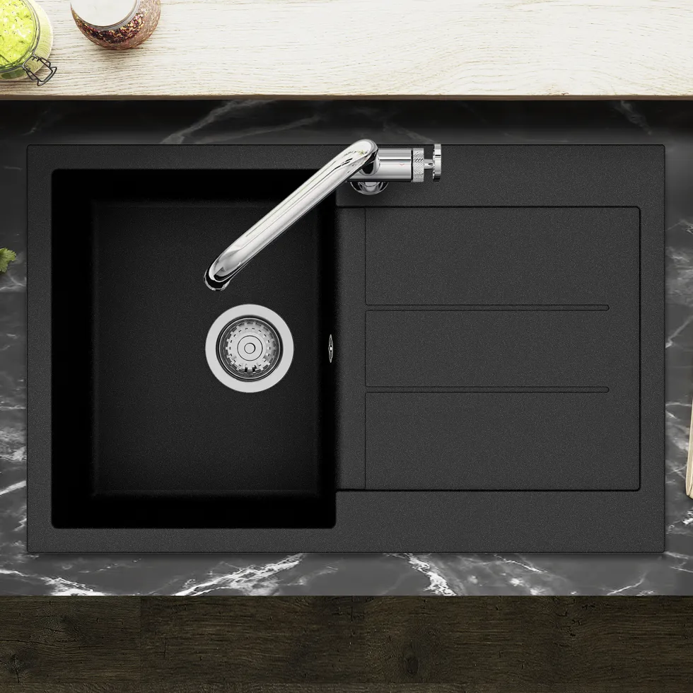 Clearwater Vesta 1 Bowl Granite Composite Kitchen Sink with Reversible Drainer - 780 x 500mm