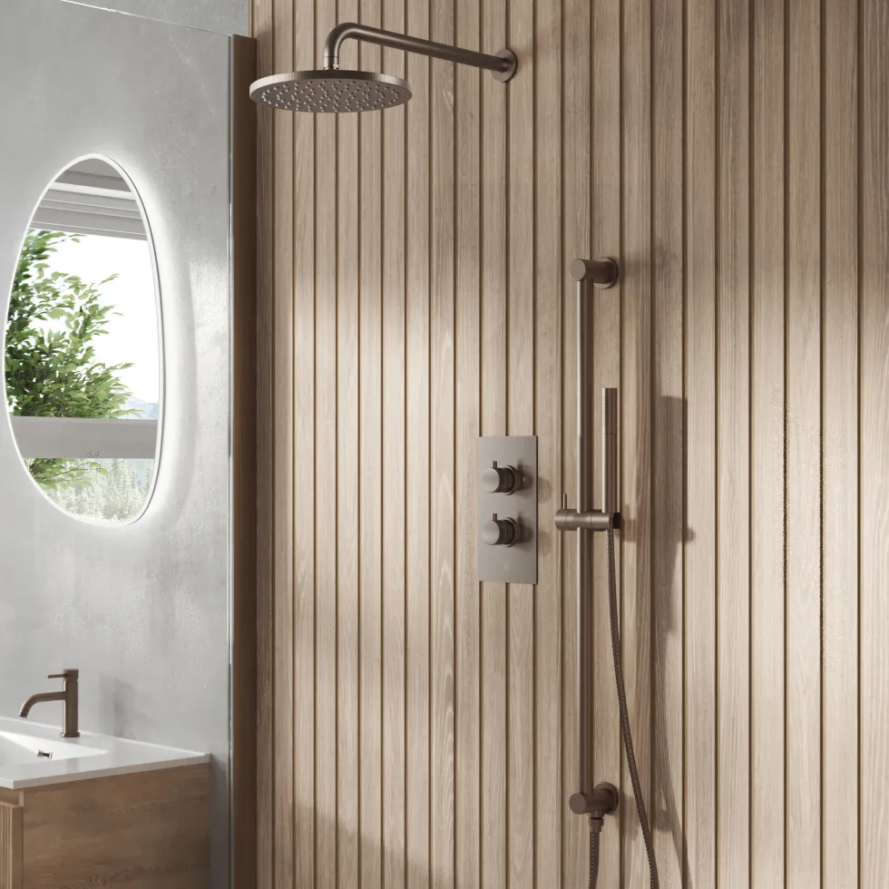 Core Concealed Thermostatic Valve, Fixed Head & Shower Rail Kit