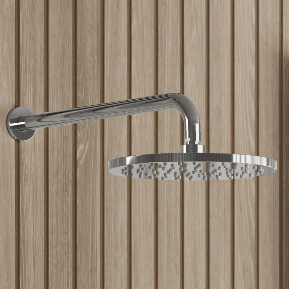 Core Fluted Round Fixed Shower Head with Arm