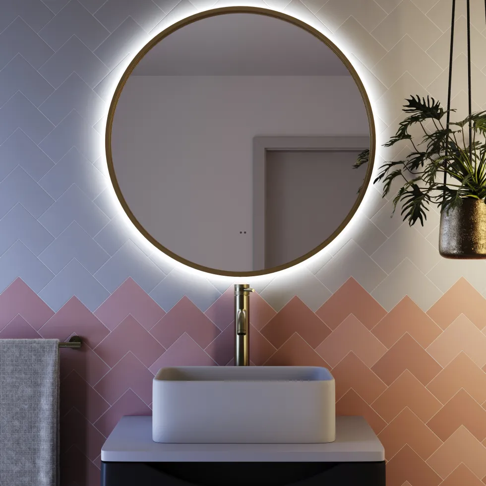 Core LED Illuminated Round Framed Mirror with Demister Pad & Colour Change Lights - 600mm