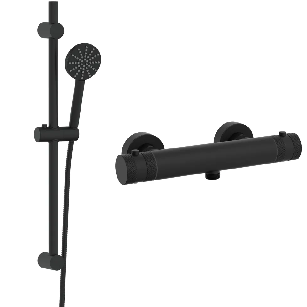 Core 1 Outlet Exposed Thermostatic Bar Valve & Fluted Slide Rail Shower Kit