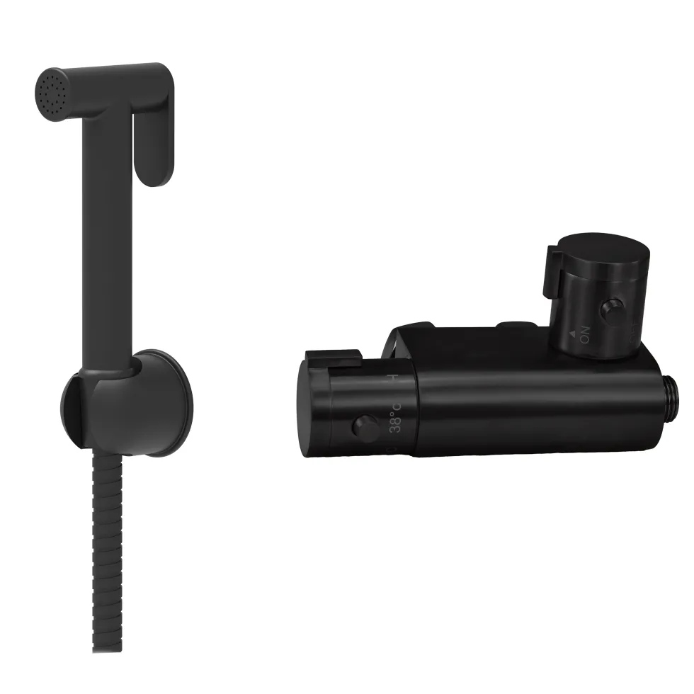 Core Round Douche Kit With Thermostatic Valve - Matt Black