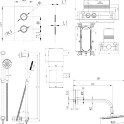 Core Shower Package with 2 Outlet Concealed Valve, Shower Head & Fluted Handset Slide Rail Kit