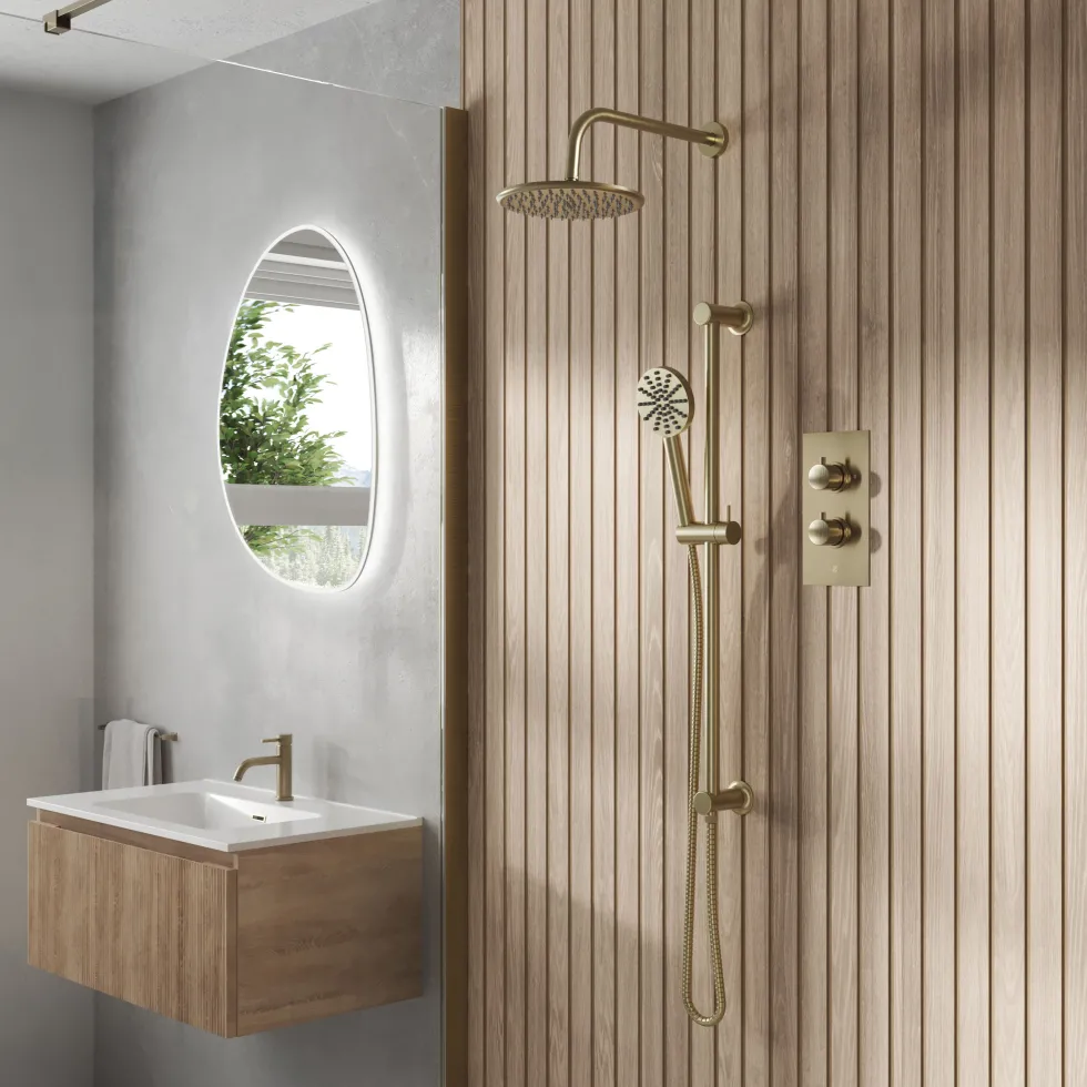 Core Shower Package with 2 Outlet Concealed Valve, Shower Head & Fluted Handset Slide Rail Kit