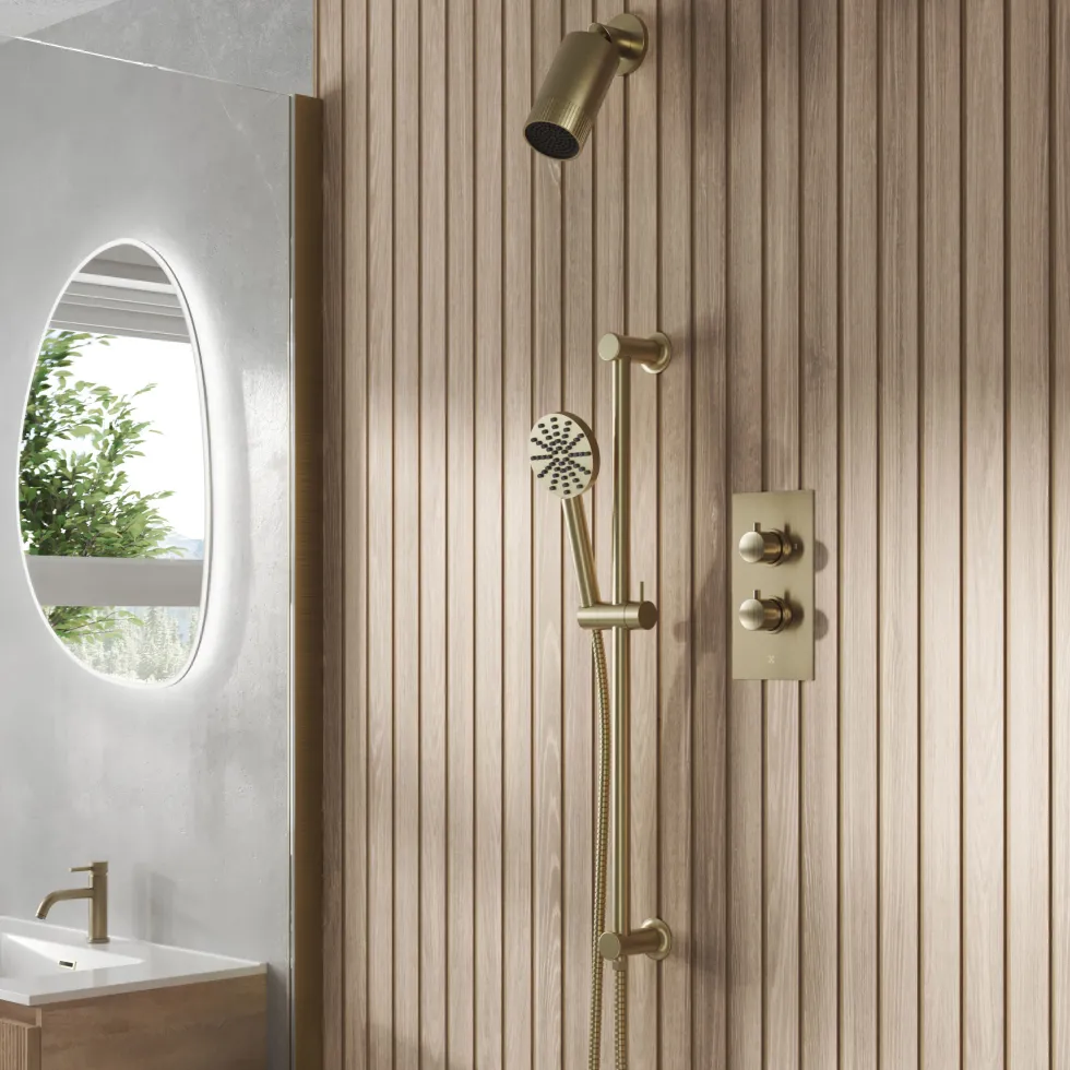 Core Shower Package with 2 Outlet Concealed Valve with Wall Mounted Fluted Spotlight Shower Head & Fluted Handset Slide Rail Kit