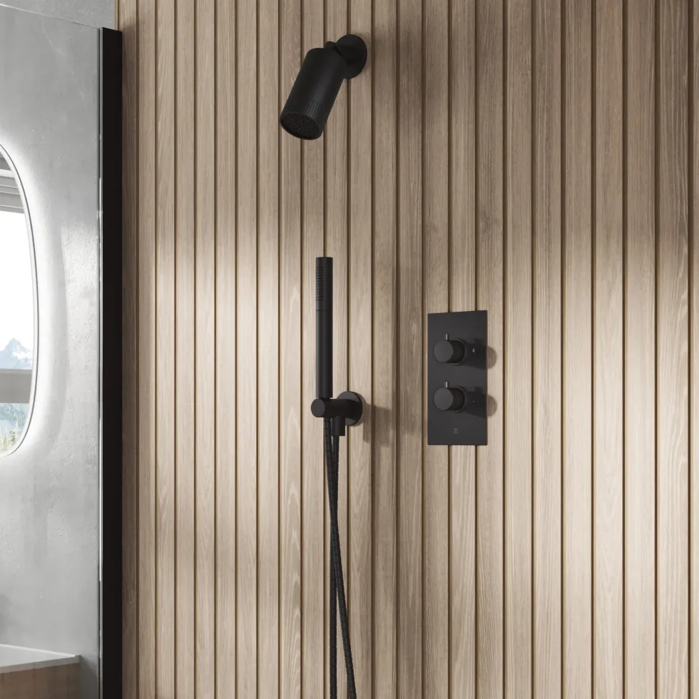 Core Shower Package with 2 Outlet Concealed Valve with Wall Mounted Fluted Spotlight Shower Head & Shower Wall Kit
