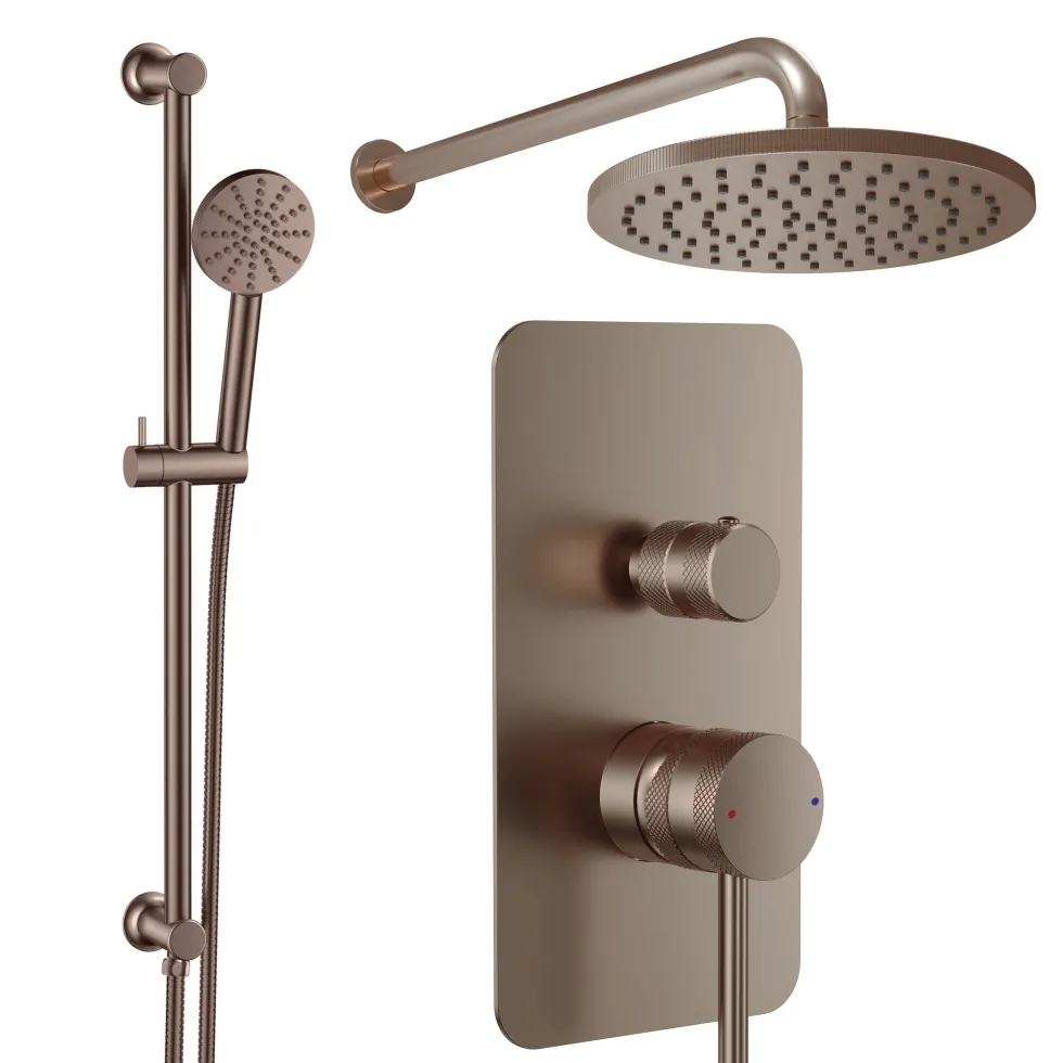 Core Shower Package with 2 Outlet Manual Valve, Fixed Wall Mounted Shower Head & Fluted Handset Slide Rail Kit