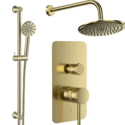 Core Shower Package with 2 Outlet Manual Valve, Fixed Wall Mounted Shower Head & Fluted Handset Slide Rail Kit