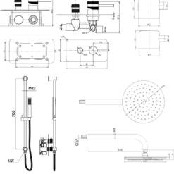 Core Shower Package with 2 Outlet Manual Valve, Fixed Wall Mounted Shower Head & Microphone Handset Slide Rail Kit