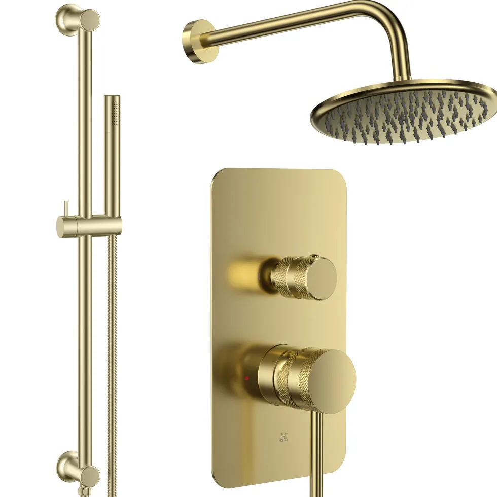 Core Shower Package with 2 Outlet Manual Valve, Fixed Wall Mounted Shower Head & Microphone Handset Slide Rail Kit
