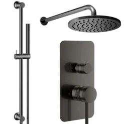 Core Shower Package with 2 Outlet Manual Valve, Fixed Wall Mounted Shower Head & Microphone Handset Slide Rail Kit