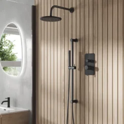 Core Shower Package with 2 Outlet Manual Valve, Fixed Wall Mounted Shower Head & Microphone Handset Slide Rail Kit
