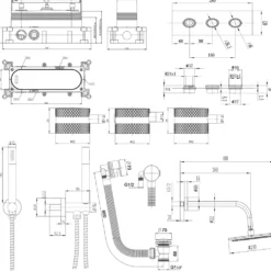 Core Shower Package with 3 Outlet Valve, Fixed Shower Head, Kit & Overflow Bath Filler