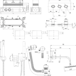 Core Shower Package with 3 Outlet Valve, Fixed Shower Head, Kit & Overflow Bath Filler