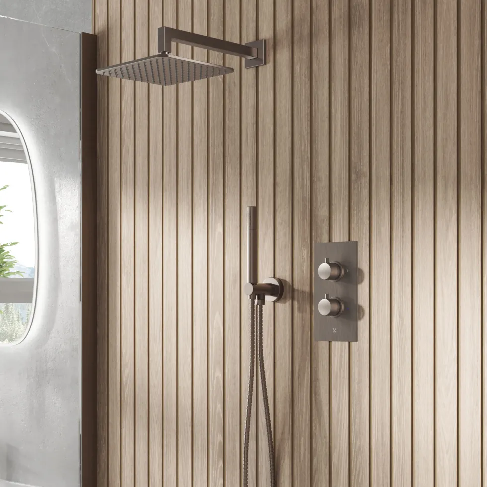 Core Shower Package with 2 Outlet Valve, Fixed Wall Mounted Square Shower Head & Shower Wall Kit