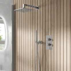 Core Shower Package with 2 Outlet Valve, Fixed Wall Mounted Square Shower Head & Shower Wall Kit