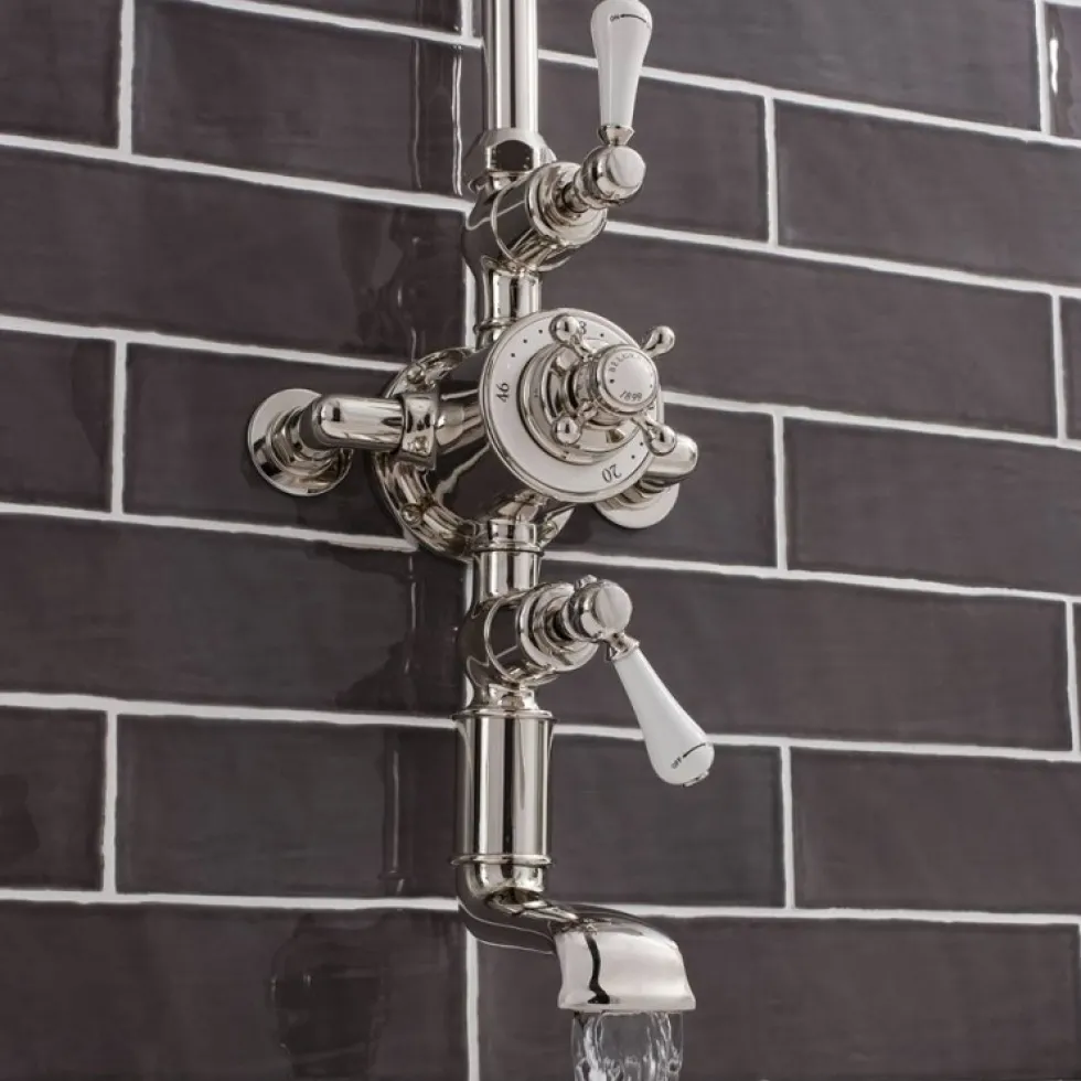 Crosswater Belgravia Exposed Thermostatic Shower Valve with Fixed Shower Head and Bath Spout - 8 Inch Chrome Shower Head