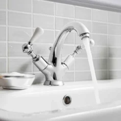 Crosswater Belgravia Twin Lever High Neck Mono Basin Mixer with Pop Up Waste