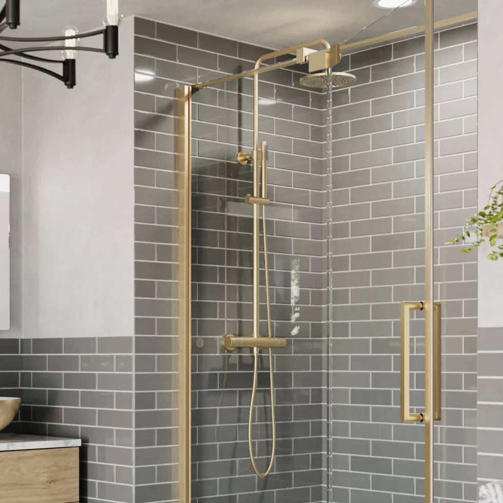 Crosswater Central Thermostatic Exposed Shower Kit With Height Adjustable Rigid Riser - Brushed Brass