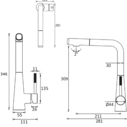 Crosswater Cucina Cook Pull Out Single Lever with Dual Function Kitchen Mixer Tap