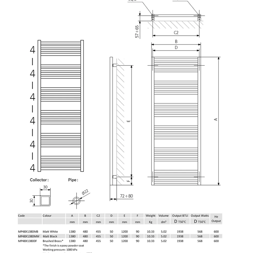 Crosswater MPRO Brushed Bronze Heated Towel Rail