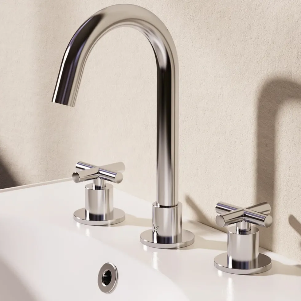 Crosswater MPRO 3 Hole Basin Mixer Tap with Crosshead Handles