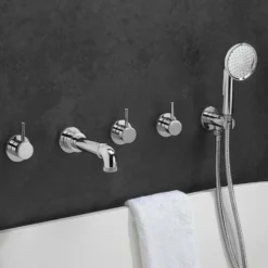 Crosswater MPRO Industrial 5 Hole Wall Mounted Bath Filler Tap with Spout & Handset